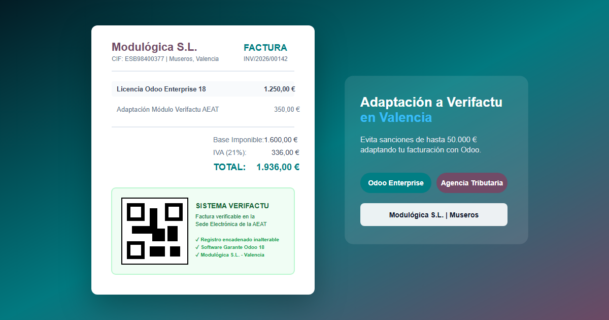 Factura certificada con código QR y huella digital Verifactu en Odoo