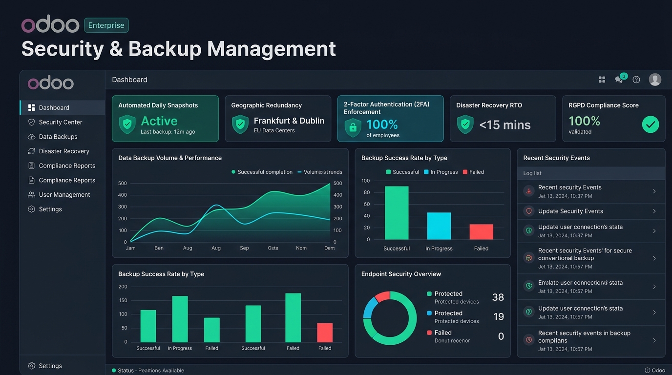 Cuadro de mando de seguridad, monitorización de backups y acceso de doble factor (2FA)